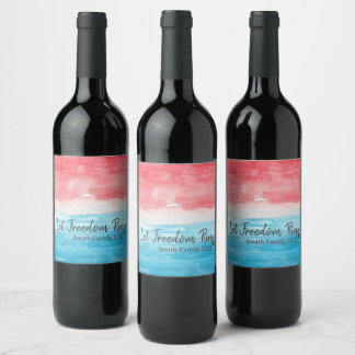 Red & Blue Water Color Wine Label Wijn Etiket