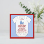 Red Blue Whale Baby Boy Shower Kaart (Staand voorkant)