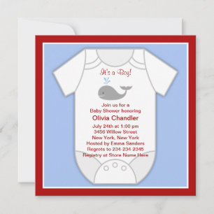 Red Blue Whale Baby Boy Shower Kaart