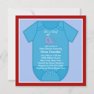 Red Blue Whale Baby shower Kaart