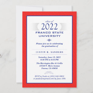 Red Blue & White Formal Graduation Party Kaart