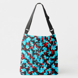 Red Blue White Pixel Abstract Patroon Crossbody Tas