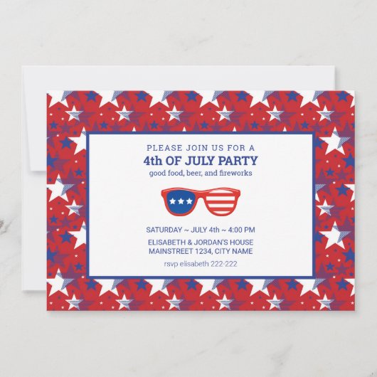 Red Blue White Stars Invitation (Devant)