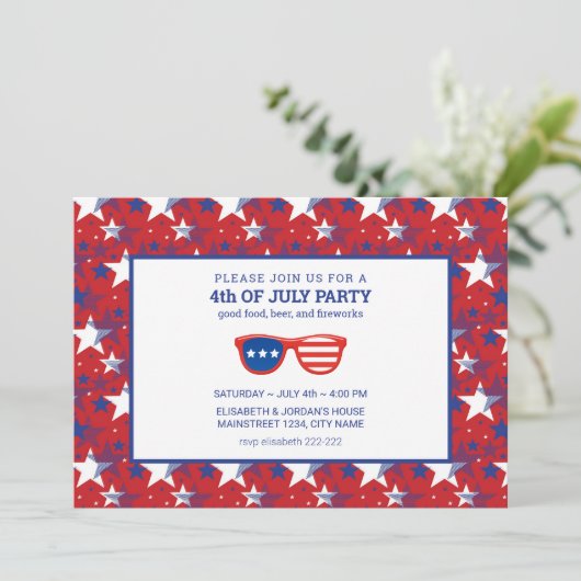 Red Blue White Stars Invitation (Debout devant)