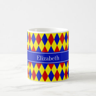 Red Blue Yellow Harlequin Royal Ribbon Monogram Koffiemok