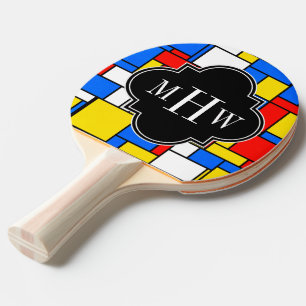 Red Blue Yellow Mondrian Blk Quatrefoil 3 Monogram Tafeltennisbatje