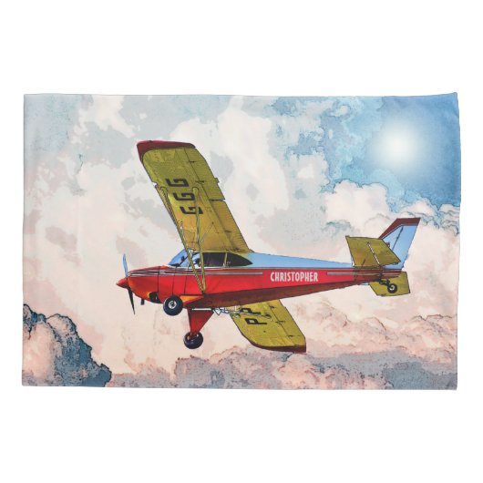 Red Blue Yellow Personal Vliegtuig met Jouw naam Kussensloop (Achterkant)