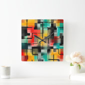 Red Blue Yellow Vierkante Klok (Huis)