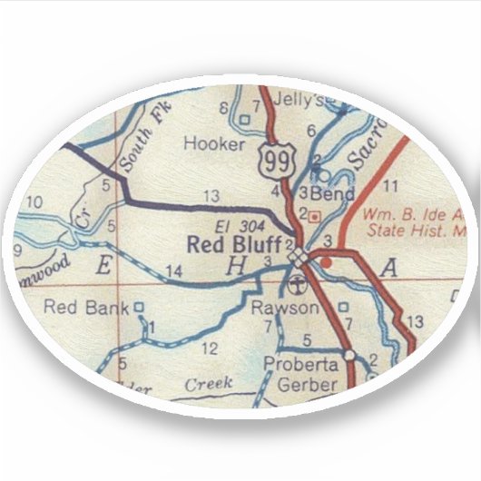 Red Bluff CA  Road Map Sticker (Voorkant)
