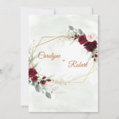Red Blush Bourgogne Gold Geometric Greenery Weddin Kaart (Achterkant)