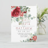 Red Blush Burgundy Greenery  Elegant Wedding Kaart (Staand voorkant)