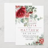 Red Blush Burgundy Greenery  Elegant Wedding Kaart (Voorkant / Achterkant)