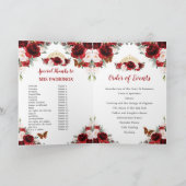 Red Blush Floral Gold Quinceañera Evenementenvolgo Programma (Binnen)