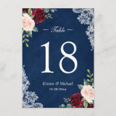 Red Blush Floral Navy Blue Mariage Numéro de table (Devant)