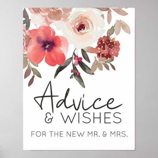 Red Blush Floral Rozen Elegant Advisement wint Poster (Voorkant)