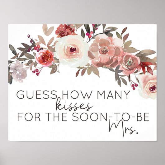Red Blush Floral Rozen raden hoeveel Kisses Game Poster (Voorkant)