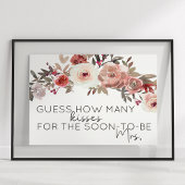 Red Blush Floral Rozen raden hoeveel Kisses Game Poster