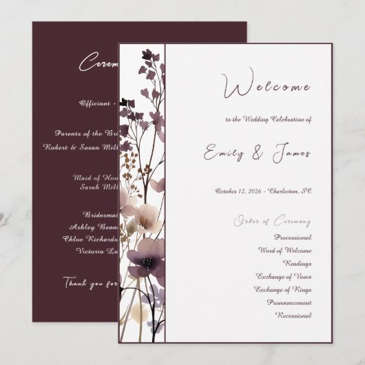 Red Blush Floral Wedding Elegant Romantic Programma (Voorkant / Achterkant)