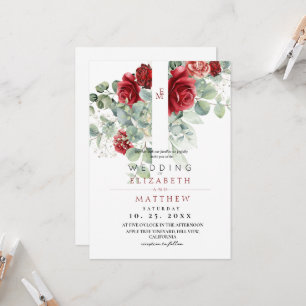 Red Blush Roos en Bloemen Elegante bruiloft Kaart