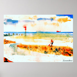Red Boat in Norfolk waterverf art Poster