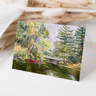 Red Boat "Mountain Lake" Waterverf Bedankkaart