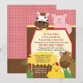 Red Boerderij Barnyard Baby shower Kaart (Voorkant / Achterkant)
