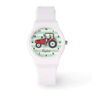 Red Boerderij Tractor Horloge