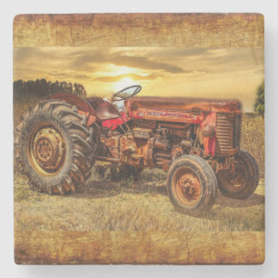Red Boerderij Tractor Stenen Onderzetter