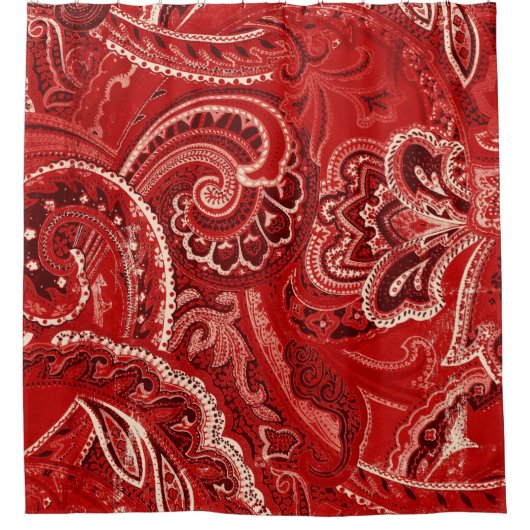Red Boho Chic Retro Hippy Paisley Bandanna Douchegordijn (Voorkant)