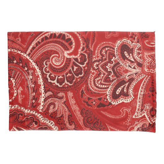 Red Boho Chic Retro Hippy Paisley Bandanna Kussensloop (Voorkant)
