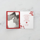 Red Boho Floral Peacock Double Xi Chinese bruiloft Bedankkaart (Binnen)