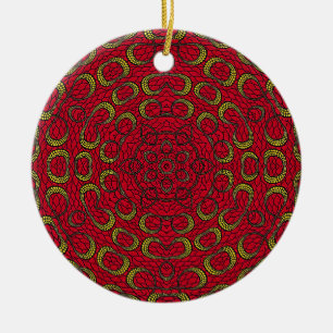 Red Boho Mandala Geometrische Rosette Retro Hippie Keramisch Ornament