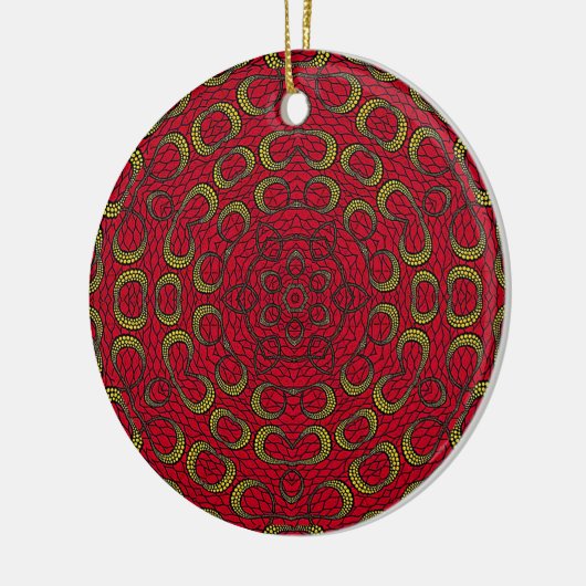 Red Boho Mandala Geometrische Rosette Retro Hippie Keramisch Ornament (Links)