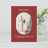 Red Boho Oval Foto Kerstmis Feestdagenkaart (Staand voorkant)