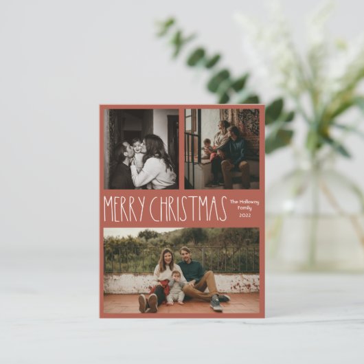 Red Boho Polka Dot Kerstmis, drie foto's Feestdagenkaart (Staand voorkant)