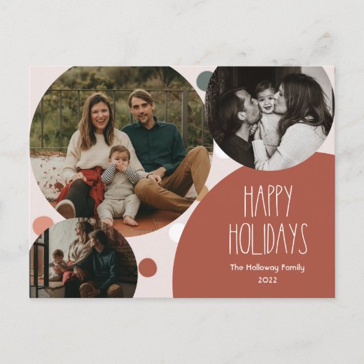 Red Boho Polka Dot Prettige feestdagen drie foto (Voorkant)