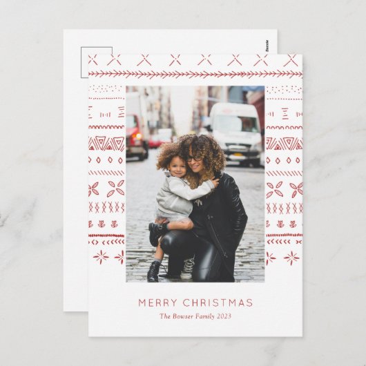 Red Boho Print Carte photo (Devant / Derrière)