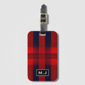 Red Bokeh Buffalo Plaid Monogram Bagagelabel (Voorkant (verticaal))