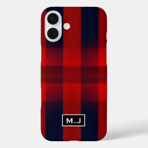 Red Bokeh Buffalo Plaid Monogram iPhone 16 Plus Hoesje