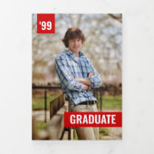 Red Bold & Modern Photo Afstuderen Drieluik Uitnodiging (Cover)