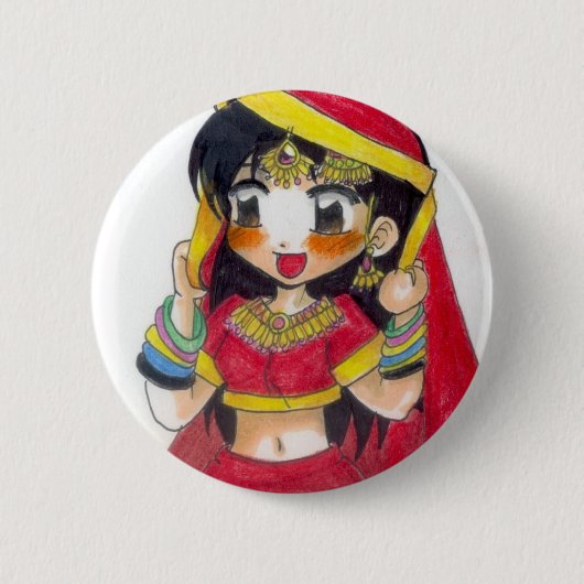 Red Bollywood Ronde Button 5,7 Cm (Voorkant)