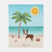 Red Boston Terrier bij een tropisch zomerstrand Fleece Deken (Voorkant)