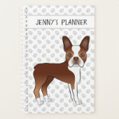Red Boston Terrier Cartoon Dog en je eigen titel Planner (Voorkant)