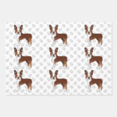 Red Boston Terrier Cartoon Dog Pattern & Gray Paws Inpakpapier Vel (Voorkant 2)
