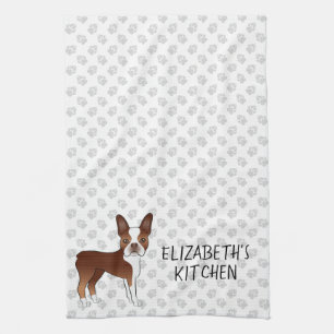 Red Boston Terrier Cartoon Dog & Your Custom Text Theedoek
