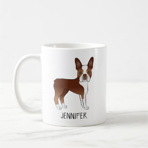 Red Boston Terrier Cute Cartoon Dog & Custom Name Koffiemok