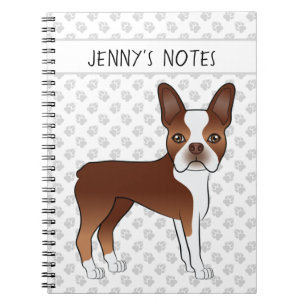 Red Boston Terrier Cute Cartoon Dog & Custom Text Notitieboek