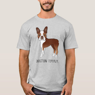 Red Boston Terrier Cute Cartoon Dog & Jouw tekst T-shirt