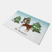 Red Boston Terrier in a Winter Forest & Name Deurmat (Schuin)