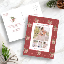 Red Botanical Christmas Photo Postcard
